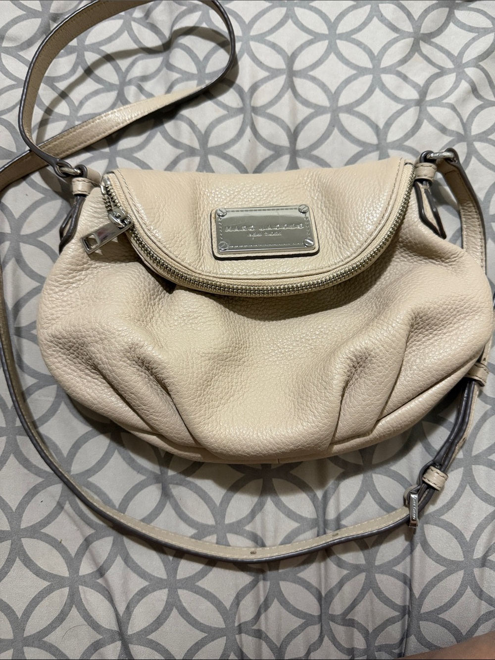 Marc by Marc Jacobs Cream Pebbled Leather Crossbody with Silver Plate